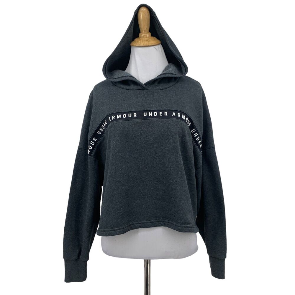 Under Armour Crop Hoodie Womens XS Extra Small Gray UA Taped Fleece Sweatshirt